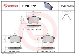 P28072 BREMBO Комплект гальмівних колодок з 4 шт дисків