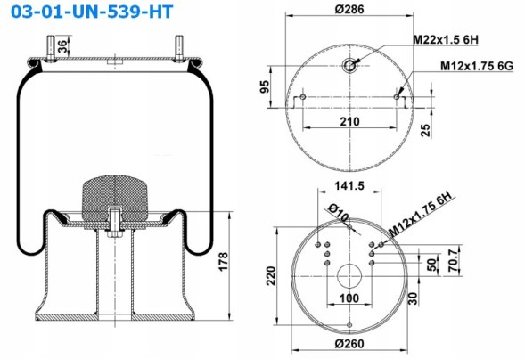HT 03-01-UN-539-HT ПОДУШКА ПІДВІСКИ SCHMITZ MERCEDES 1ДК28Ф-3