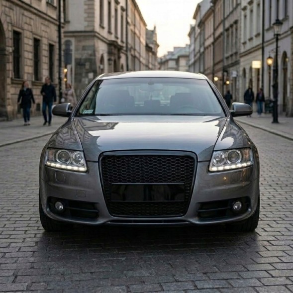Китай Audi A6 C6 Plaster Miodu Grill Atrapa Zderzaka Решітка радіатора Audi A6 C6 2004-2008 "Стільники" Чорний Глянець RS Накладка на бампер