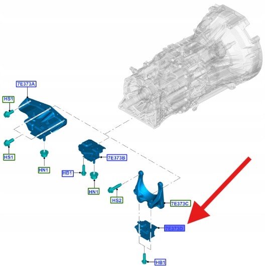 Ford OE AB39-7E373-NB, AB3Z7E373P ПОДУШКА МЕХАНІЧНОЇ КОРОБКИ ПЕРЕДАЧ MT82 FORD RANGER 2018- OEM 2217206 _ AB39-7E373-NB