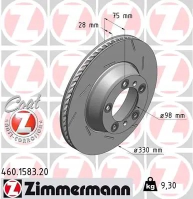 Zimmermann 460.1583.20 Гальмівний диск 460.1583.20 zimmermann porsche