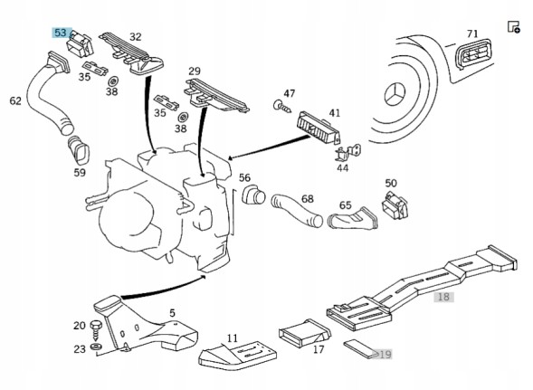 Mercedes-Benz OE A1248301054 РЕШІТКА ВЕНТИЛЯЦІЇ ПАНЕЛІ ПРИЛАДІВ ПРАВА MERCEDES W124