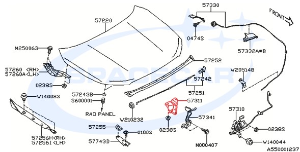 Subaru OE 57311SL000 ПРИЧІПНИЙ ЗАМОК РИГЕЛЬ ТРИМАЧ КАПОТА ПЕРЕДНЬОЇ КРИШКИ ДВИГУНА SUBARU FORESTER 24-