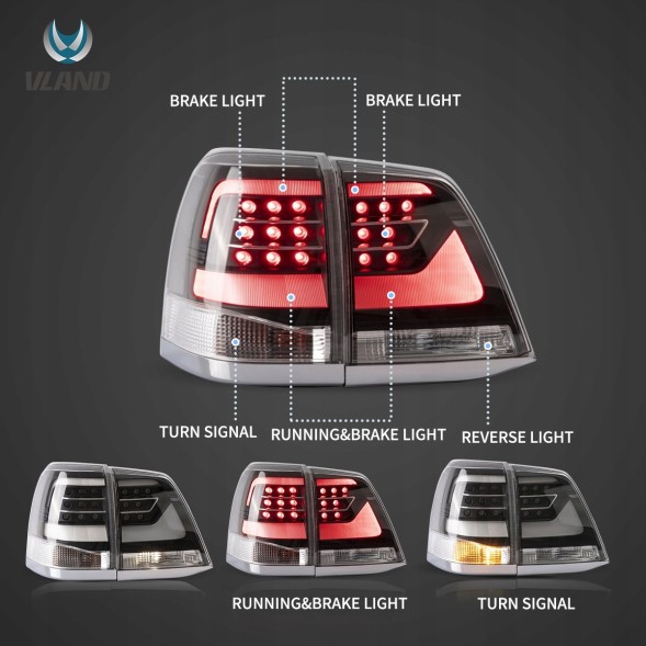 VLAND 818491-3 mhm Комплект задніх ліхтарів Vland Led Black Tuning Toyota Land Cruiser V8 200 fj200 07-15