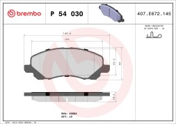P54030 BREMBO Комплект гальмівних колодок з 4 шт дисків