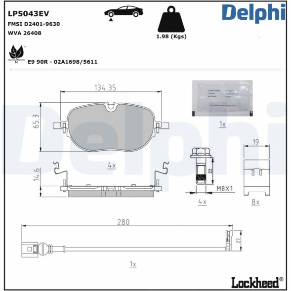 LP5043EV DELPHI Комплект гальмівних колодок з 4 шт дисків