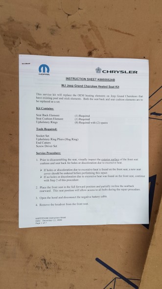Chrysler OE k68002999aac JEEP GRAND CHEROKEE KJ Килимок з підігрівом переднього сидіння