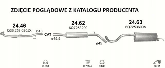 Polmostrów AB2462 Комплект глушників кінцевий+центральний 24.62+24.63 skoda roomster 1.4i +обойми