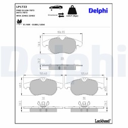 LP1723 DELPHI Комплект гальмівних колодок з 4 шт дисків