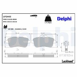 LP2443 DELPHI Комплект гальмівних колодок з 4 шт дисків