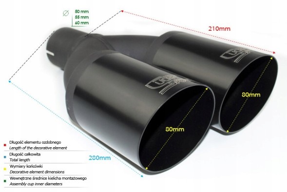 Ulter-Sport NBL2-90-1*/65 НАКОНЕЧНИК ВИХЛОПУ ГЛУШНИК ULTER 2x90мм Кріплення 65мм