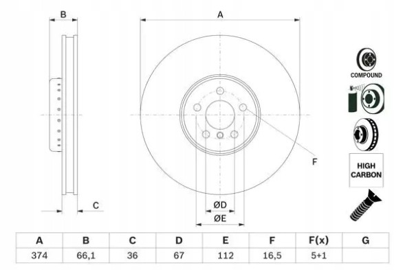 Bosch 0 986 479 F60 Гальмівний диск передній вентильований 0 986 479 f60