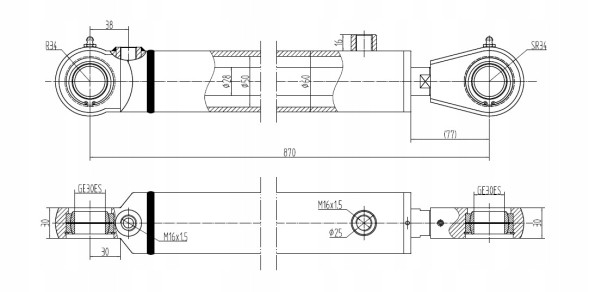 Ol-Mot Kutno 50x28x640-870RQ Силовий циліндр двосторонній висувний 640 мм 50х28х640-870 !