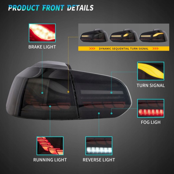 VLAND LDVWU9 9518918E mhm Лампи задні kpl Full Led Neon Oled Тюнінг Black VW Golf VI 6 5к0 2008-2013