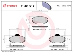 P30018 BREMBO Комплект гальмівних колодок з 4 шт дисків