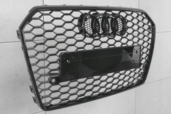 Китай AUDI A6 C7 GRILL ATRAPA CHŁODNICY PLASTER MIODU 14-18 PDC CZARNY POŁYSK Решітка радіатора Audi A6 C7 2014-2018 чорний глянець стільники