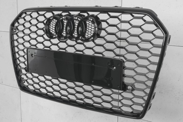 Китай AUDI A6 C7 GRILL ATRAPA CHŁODNICY PLASTER MIODU 14-18 PDC CZARNY POŁYSK Решітка радіатора Audi A6 C7 2014-2018 чорний глянець стільники