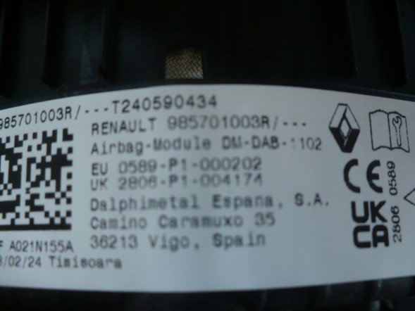 Dacia OE 985701003R AIRBAG подушка безпеки водія Dacia Sandero III Jogger 2023 - ЛОГОТИП