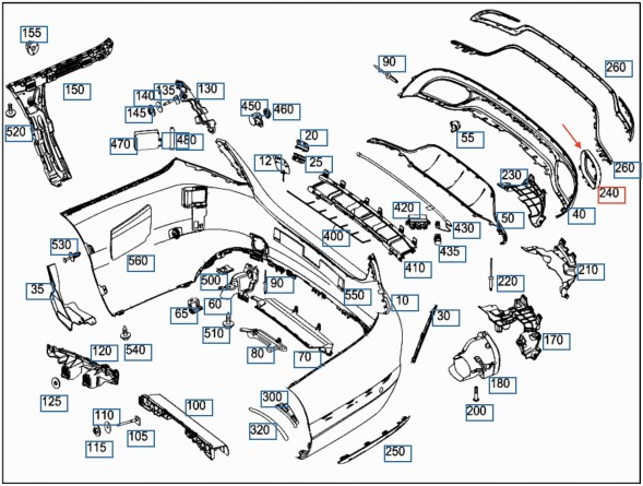 Mercedes-Benz OE 2058852321, A2058852321, A-205-885-23-21 НОВА ОРИГІНАЛЬНА ПРАВА ПЛАНКА ХРОМ НАКОНЕЧНИК ВИХЛОПУ MERCEDES A2058852321 R