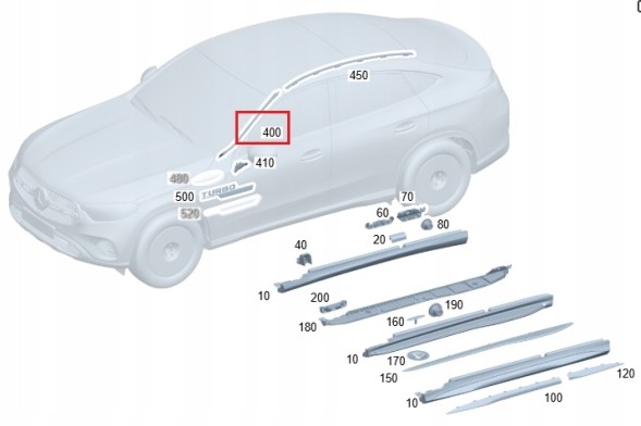 Mercedes-Benz OE A2546904001 MERCEDES GLC X254 Дефлектор води стійки A правий ОРИГІНАЛ