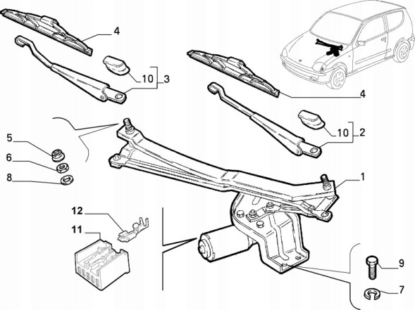 Fiat OE M1128546-MECHANIZM WYCIERACZEK FIAT SEICENTO МЕХАНІЗМ ДВІРНИКІВ FIAT SEICENTO