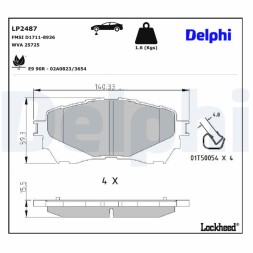 LP2487 DELPHI Комплект гальмівних колодок з 4 шт дисків