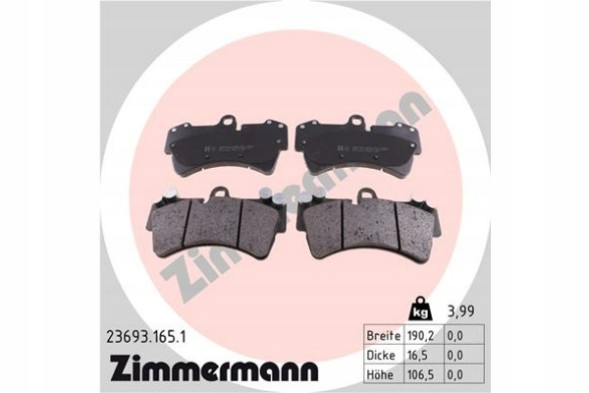 Zimmermann 23693.165.1 Гальмівні колодки zimmermann замінники для vw touareg 03-23693 23693.165.1