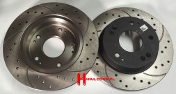 ATM Mikoda 44030s_24011 Спорт диски просвердлені, шлицеві + задні колодки honda accord vii 7 седан 02-08 рр.