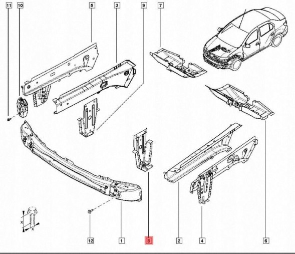 Renault OE 751277663R 751274472R SANDERO DOKKER КРОНШТЕЙН ДОПОМІЖНОЇ РАМИ ЛІВИЙ
