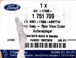 Ford OE BS51-17682-AB5YYW ДЗЕРКАЛО ПРАВЕ FORD KA Mk2 2008-2016 р.в