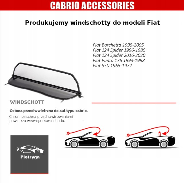 Cabrio Pietryga WTP00060S Windschott Лобове скло Fiat Spider 1966-1985 кабріолет