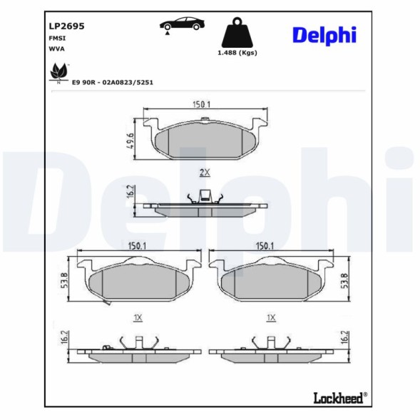 LP2695 DELPHI Комплект гальмівних колодок дискові