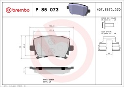 P85073 BREMBO Комплект гальмівних колодок з 4 шт дисків