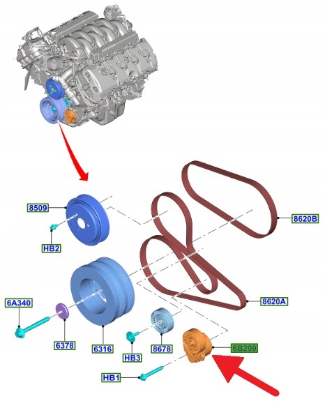 Ford OE BR3E-6B209-HD BR3Z6B209H НАПИНУВАЧ РЕМЕНЯ БАГАТОРУЧІЙКОВОГО FORD MUSTANG 17-23 - 6003796 _ BR3E-6B209-HD