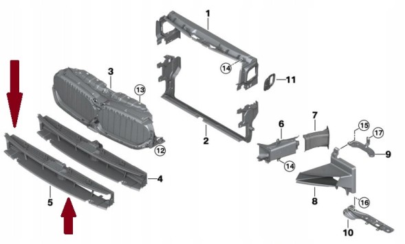 Китай 51749464209 / 9464209 КОРПУС ПОВІТРОЗАБІТНИКА НИЖНЯ РОЛЕТКА РУЛЬО BMW 5 G30 G31 LIFT 9464209