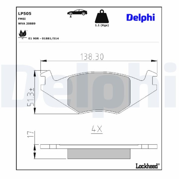 LP505 DELPHI Комплект гальмівних колодок з 4 шт дисків