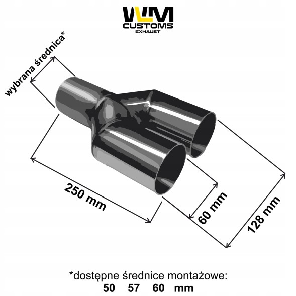 WLM Customs WLM-BLK2x60 Подвійний витяжний наконечник WLM Black Y-PIPE 2x60 мм