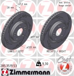 Zimmermann 285.3519.53 Гальмівний диск zimmermann black з фронт i40 ix35 kona ceed optima 320мм
