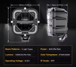 BAW LED -4.5-90W-02 Робочі фари Галогени Далекобійні LED 4 дюйми 90W 2 шт Jeep Wrangler