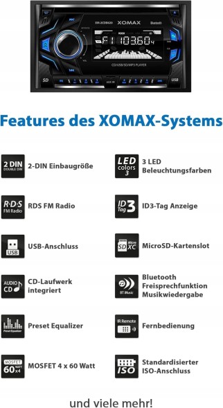 Blow АВТОМОБІЛЬНЕ РАДІО XOMAX XM-2CDB622 2 DIN BLUETOOTH USB CD ПУЛЬТ ДИСТАНЦІЙНОГО КЕРУВАННЯ