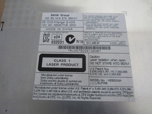 BMW OE BMW 5 F10 F11 F12 F13 CD DVD ЧЕЙНДЖЕР X6 9272350