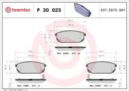 P30023 BREMBO Комплект гальмівних колодок з 4 шт дисків