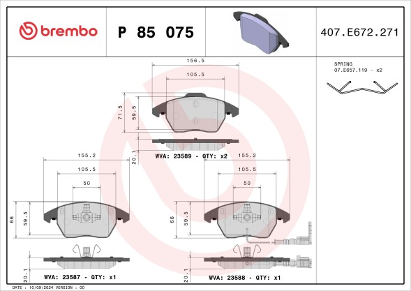 P85075 BREMBO Комплект гальмівних колодок з 4 шт дисків