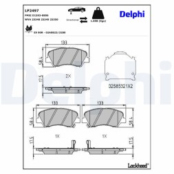 LP2497 DELPHI Комплект гальмівних колодок з 4 шт дисків