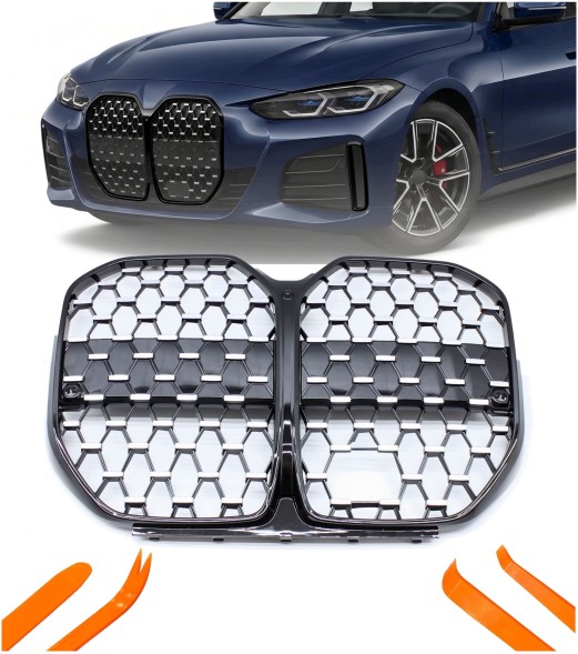 TOPGER KRG-BM-253 РЕШІТКА РАДІАТОРА BMW 4 G26 2021- ЧОРНИЙ+СРІБНИЙ ДІАМАНТ РАДАР
