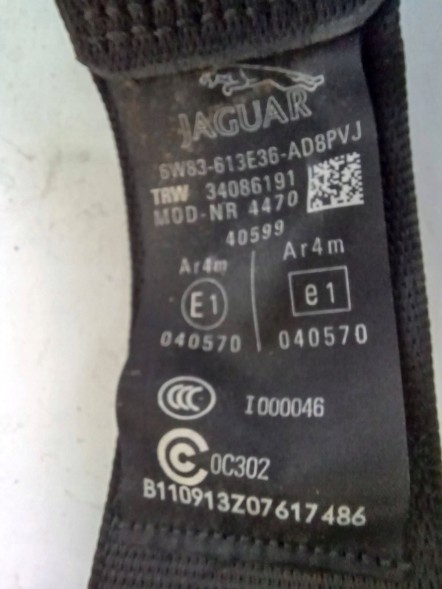 Jaguar OE 6W83613E36-JAG1 JAGUAR XK X150 РЕМІНЬ БЕЗПЕКИ ЗАДНІЙ ЛІВИЙ ПРАВИЙ 6W83613E36