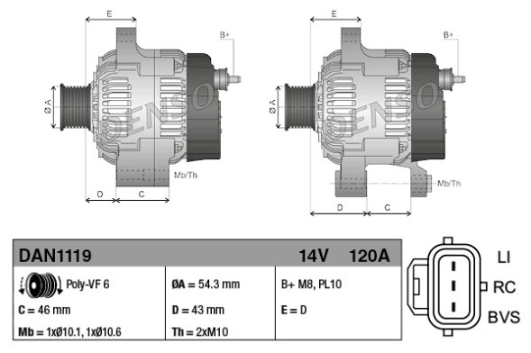 V-maxzone Part VIC-51884 Альтернатор для FORD C-MAX, FIESTA V, FIESTA V Van, FOCUS C-MAX, FOCUS II,