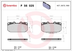 P56025 BREMBO Комплект гальмівних колодок з 4 шт дисків