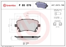 P85076 BREMBO Комплект гальмівних колодок з 4 шт дисків