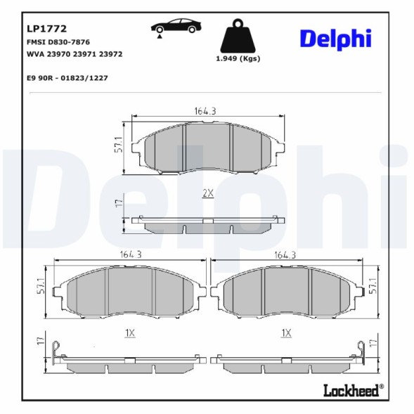 LP1772 DELPHI Комплект гальмівних колодок з 4 шт дисків